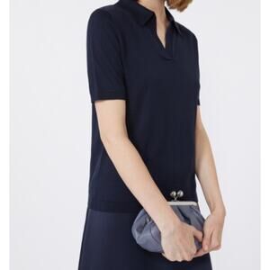 Zara Womens Ribbed Short Sleeves Polo Navy Blue Size M NWT $46